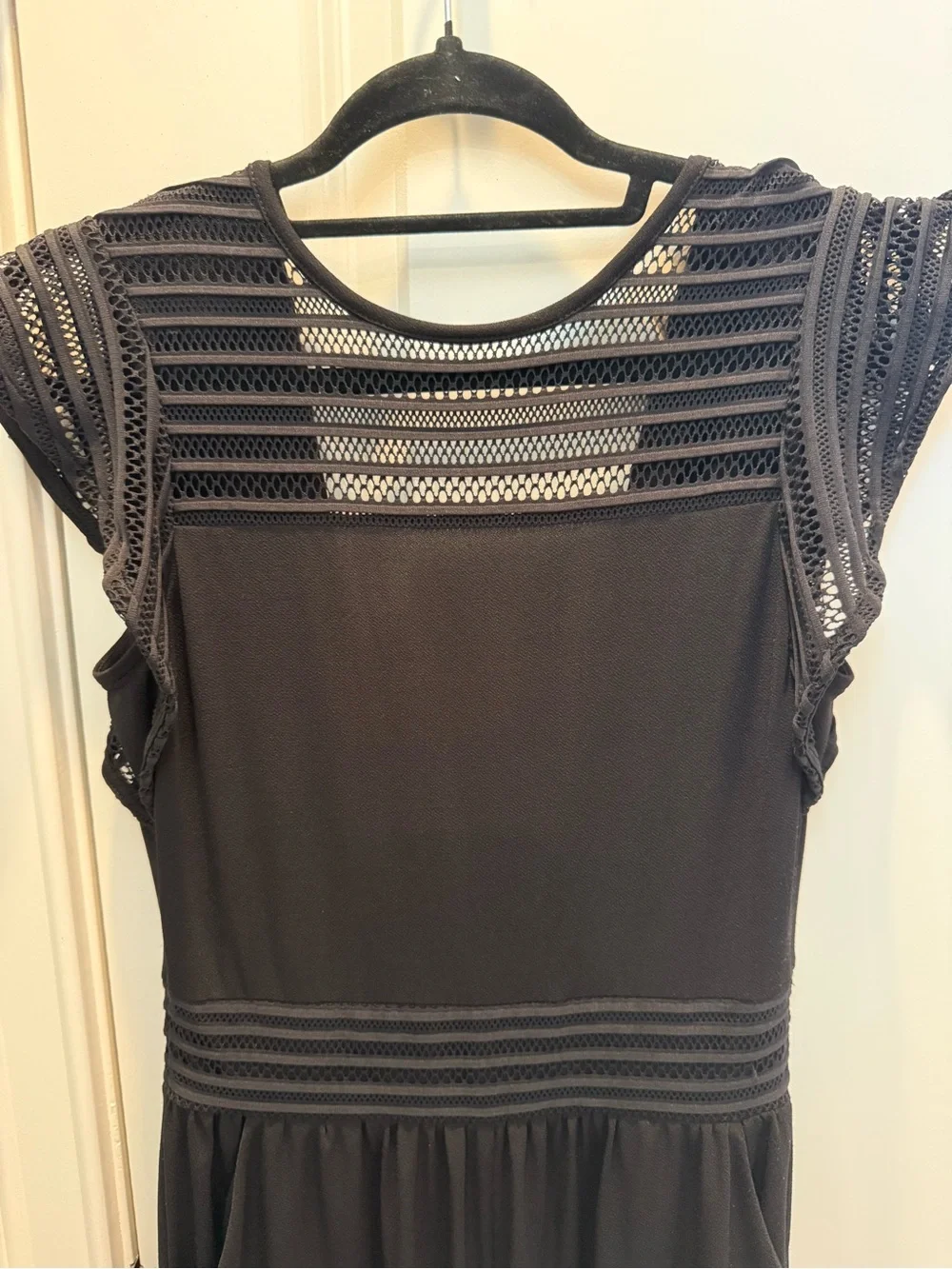 Michael Kors Black Crochet-Yoke Cropped Jumpsuit